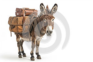 donkey equipped with a seat and luggage isolated.Generative AI