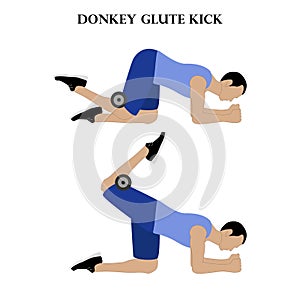 Donkey glute kick exercise strength workout illustration