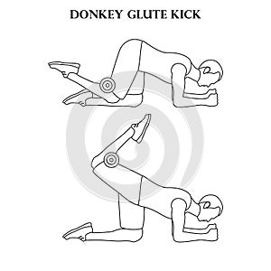 Donkey glute kick exercise strength workout illustration outline