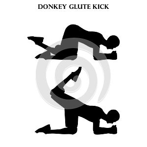 Donkey glute kick exercise strength workout illustration silhouette
