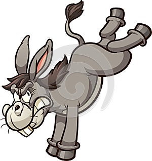 Angry cartoon donkey throwing a back kick photo