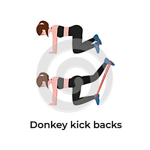 Donkey kick backs, booty workout with resistance bands