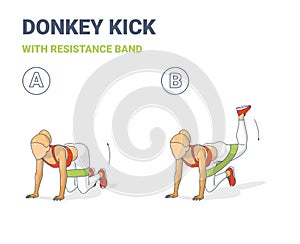 Donkey Kick with Resistance Band Girls Workout Exercise Colorful Concept. photo