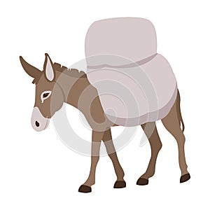 Donkey loaded with vector flat photo