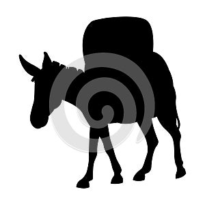 Donkey loaded with vector silhouette black