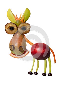 Donkey made with fresh fruits on isolated background