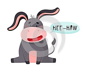Donkey with Open Mouth Making Hee-haw Sound Isolated on White Background Vector Illustration