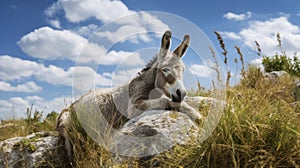 Donkey Resting On Rock: A Serene Scene In Grzegorz Domaradzki Style