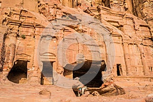 Donkey and royal tombs in nabatean city of petra jordan