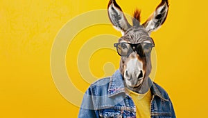 A donkey wearing sunglasses and a denim jacket by AI generated image
