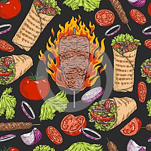 Donner kebab colorful seamless pattern