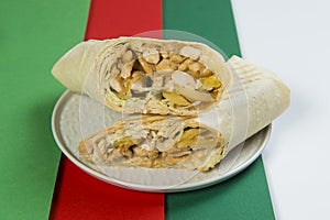 Donner Street food rolled in thin lavash bread. Wrapped gyros