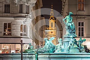 Donnerbrunnen fountain in Vienna in Christmas time