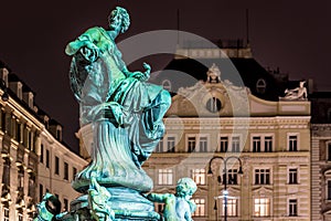 Donnerbrunnen fountain in Vienna in Christmas time