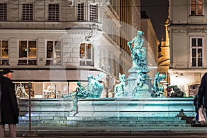 Donnerbrunnen fountain in Vienna in Christmas time