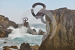 Donostia coastline landmark rock formations. Peine del viento. Euskadi