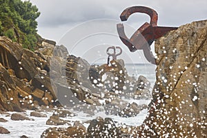 Donostia coastline landmark rock formations. Peine del viento. Euskadi photo