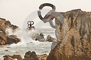 Donostia coastline landmark rock formations. Peine del viento. Spain