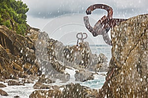 Donostia coastline landmark rock formations. Peine del viento. Spain