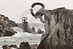 Donostia coastline landmark rock formations. Peine del viento. Spain