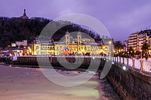 Donostia / San Sebastian City Hall at night, Spain