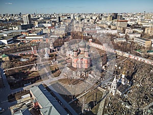 Donskoy Monastery is a major monastery in Moscow. Aerial drone view