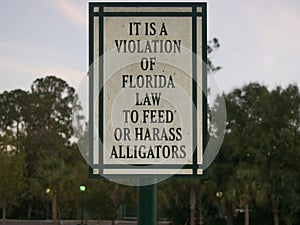 Dont Feed or Harass the Alligator Sign