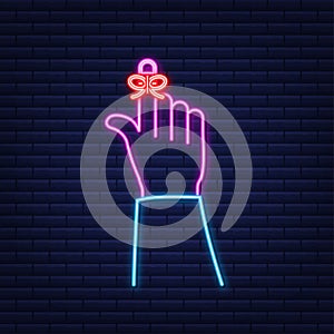 Dont Forget reminder. Rope bow on finger pointing. Vector stock illustration