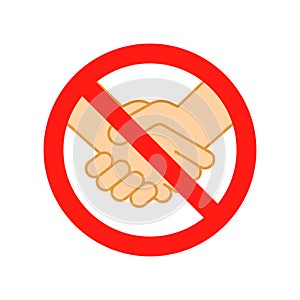 Dont handshake contact icon. Hand shake prohibited coronavirus dirty stop sign