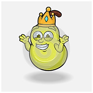 Dont Know Smile expression with Pear Fruit Crown Mascot Character Cartoon