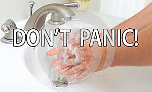 Dont Panic theme with a person washing their hands