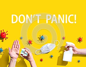 Dont Panic theme with viral and hygiene objects