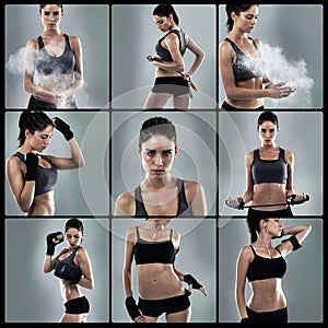 Dont you dare quit. Composite image of an attractive young woman working out in the studio.