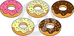 Donut assortment cartoon outlined photo
