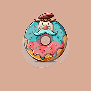 Donut bakery store logo cartoon doughnut icon or label and cafe menu