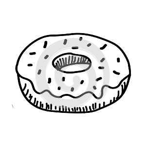 Donut black line hand drawn illustration photo