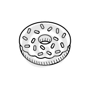 Donut black and white line icon. Doughnut