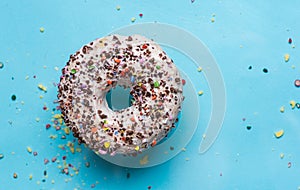 Donut on blue background