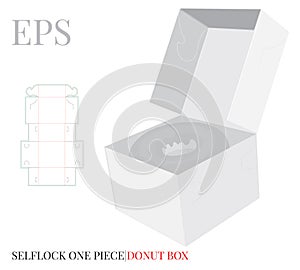 Donut Box Template, Vector with die cut / laser cut layers. Delivery Box, Single Piece Cake Box, Donut, Self Lock, Cut &  Clear