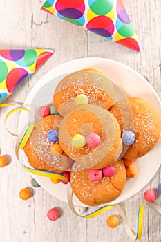 Donut cake with carnival decoration