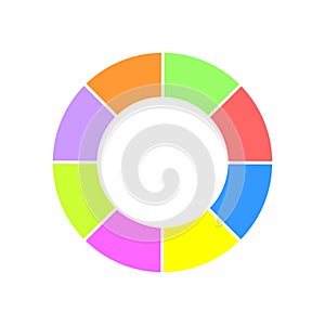 Donut chart. Colorful round diagram segmented in 8 sectors. Infographic wheel icon. Circle shape cut in eight equal