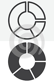 Donut chart line and solid icon set pack, different style