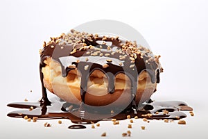 Donut with chocolate icing and sprinkles isolated on white background.