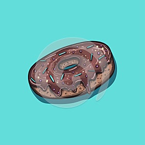 Donut with chocolate icing. Vector illustration.