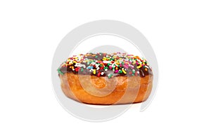 Donut with Chocolate Icing on White Background