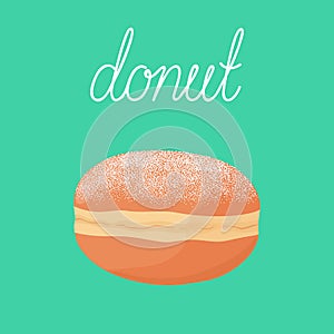 Donut covered with sugar powder. Vector hand drawn illustration.