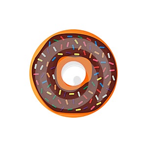 Donut delicious with sprinkles isolated on white background. Vector doughnut icon.