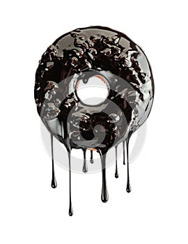 Donut with dripping chocolate topping isolated on white. Design element
