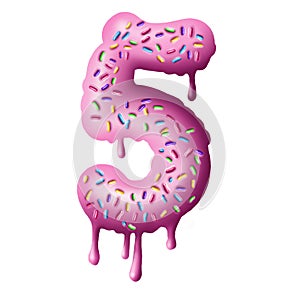 Donut font, tasty digits alphabets. Isolated objects on a white background