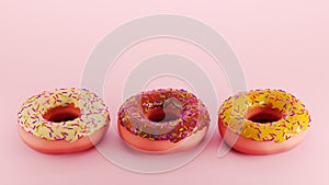 Donut with  glaze isolated on pink background,